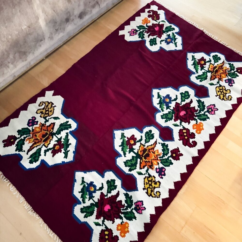 Vintage Wool Floral Handmade Rug